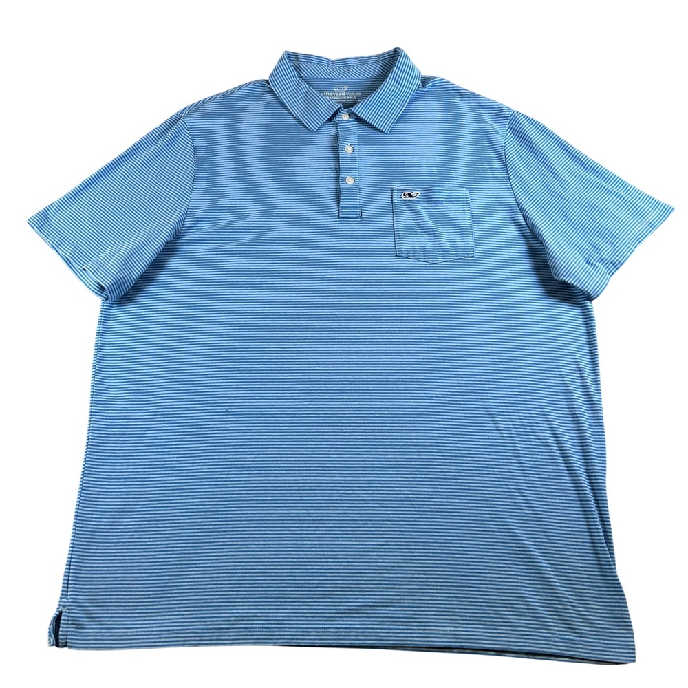 Vineyard Vines Mens XL Edgartown Polo Shirt Blue White Striped Pima Cotton Blend